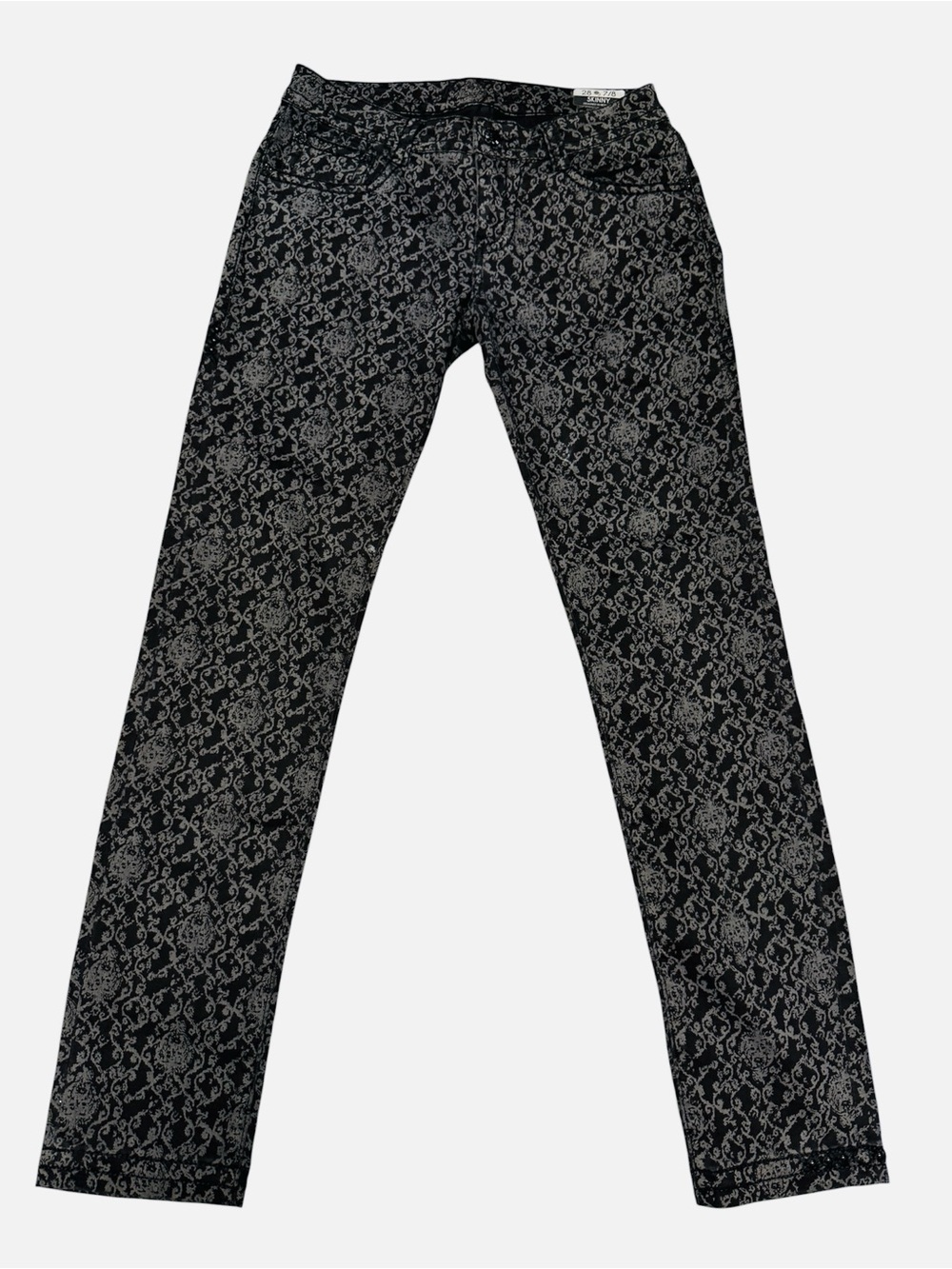 Rose Royce Premium Skinny Jeans Black Damask Floral Print Women’s 28 7/8